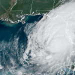 Satellite image of Hurricane Milton at coast of Florida