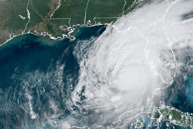 Satellite image of Hurricane Milton at coast of Florida